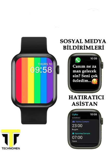TECHNOMEN Akıllı Saat T500 Plus + Kablosuz Kulaklık Ikili Beyaz Set Ios Android Smartwatch ti12s