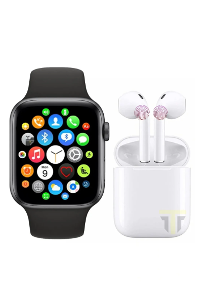 TECHNOMEN Akıllı Saat T500 Plus + Kablosuz Kulaklık Ikili Siyah Set Ios Android Smartwatch ti12s