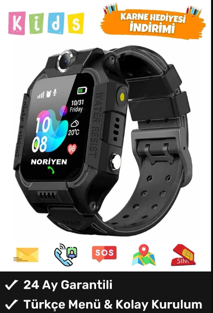 Noriyen Kameralı Çocuk Takip Saati Ortam Dinleme Sim Kartlı Gps Konum Özellikli Çocuk Akıllı Saat - Mor Q19 Smart Kids Watch