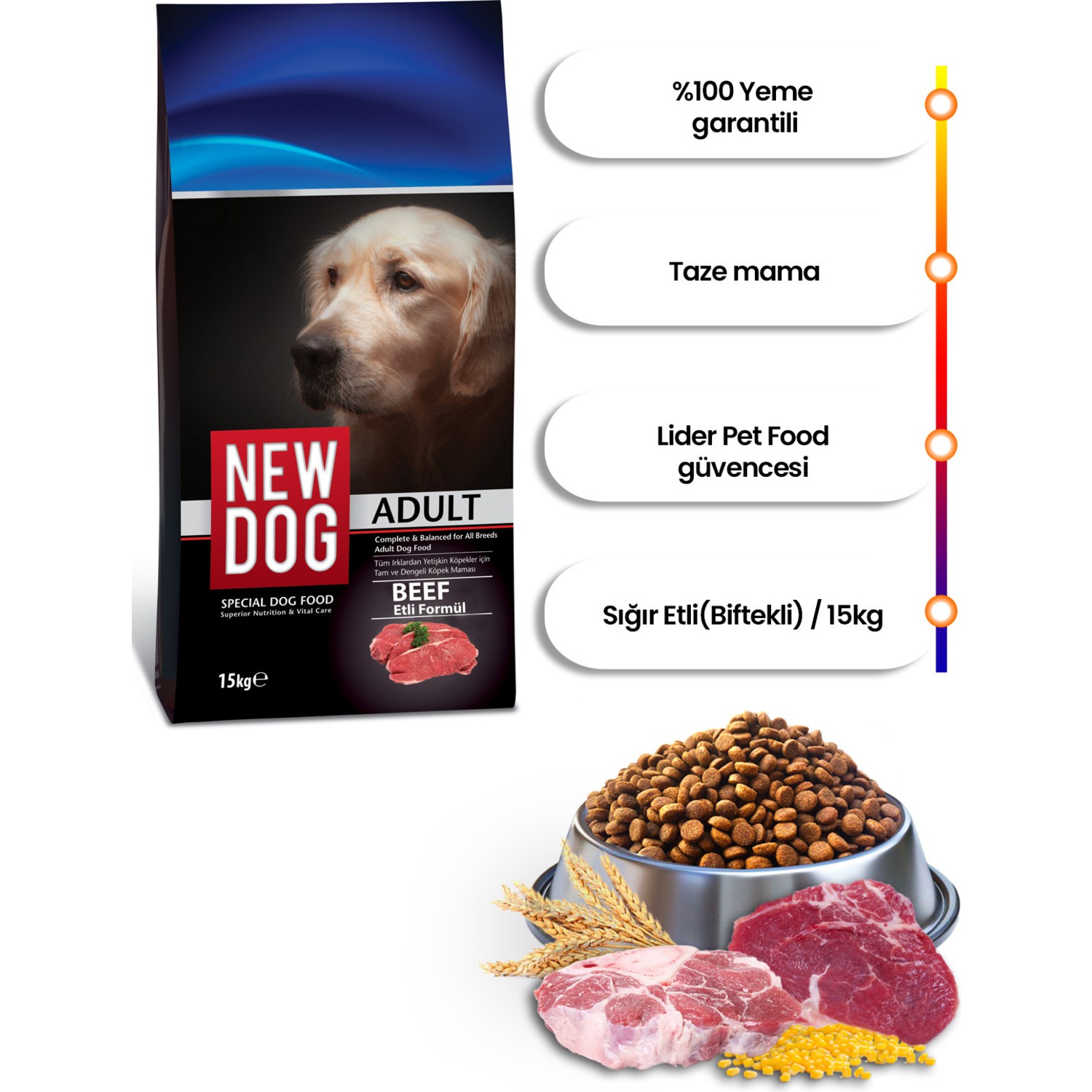 New Dog Sığır Etli Yetişkin Köpek Maması 15 Kg