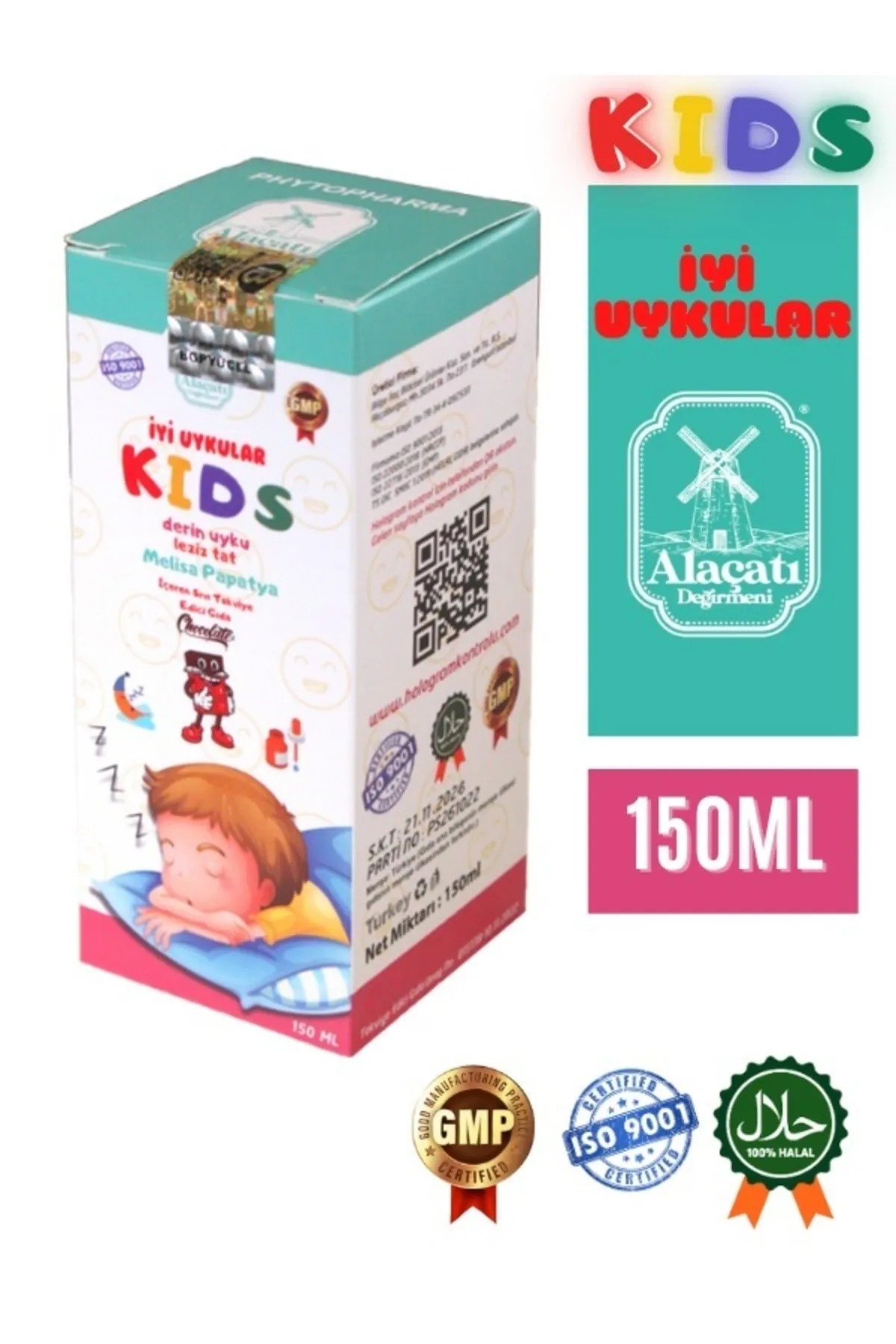 Alaçatı Değirmeni Kids Uyku Şurubu Çocuklar Için - Melisa Papatyalı Şurubu Vitamin Katkılı Ve Kakaolu 150 ml Ala1Bebek